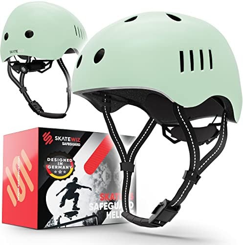 SKATEWIZ Fahrradhelm | Helm Fahrrad Leichter Skaterhelm, Mountainbike & BMX Helm Größe L in Grün Fahrradhelm Herren Fahrradhelm Damen Fahrradhelm matt