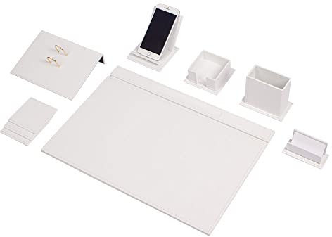 Schreibtisch-Set aus Leder, Schreibtisch-Zubehör, Büro-Organizer, Heimbüro-Zubehör, Schreibtisch-Zubehör, Schreibtisch-Aufbewahrung, 9-teilig, 9 Stück (White)