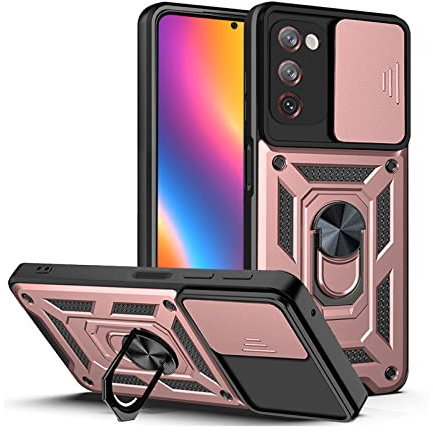 LBH Armor Coque de protection pour Samsung Galaxy S20 FE - Avec protection de l'appareil photo - Extérieur - Anti-chocs - Anneau en métal à 360 ° - Support de téléphone portable - Magnétique - Or rose
