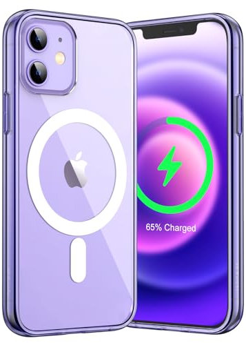 JETech Cover Magnetica per iPhone 12 mini 5,4 Pollici Compatibile con MagSafe Ricarica Wireless, Telefono Custodia Antiurto, Retro Antigraffio Trasparente (Viola Scuro)