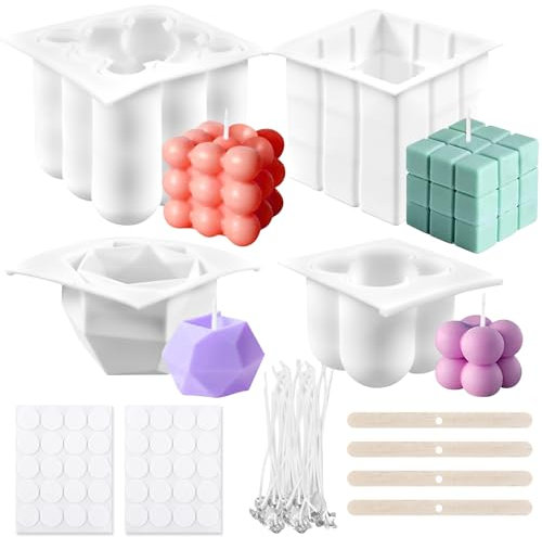 uego de 4 moldes de silicona para velas,Kit de Fabricación de Velas para DIY,Bubble Candle Mold, hacer jabón, velas, adornos artesanales,vela aromática, jabón hecho a mano