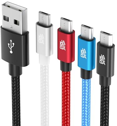 JAMEGA – Premium Micro USB Kabel | [4 Pack 0,5M 1M 2M 3M] Nylon geflochtenes USB Ladekabel Datenkabel für Micro USB Geräte | robuster Stecker kein Kabelbruch