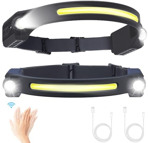 puersit Linterna Frontal LED, Linterna Frontal Recargable con 5 Modos de Luz 260° Detector de Movimiento, Linterna Impermeable Ligera para Correr Pescar Trabajar (2)