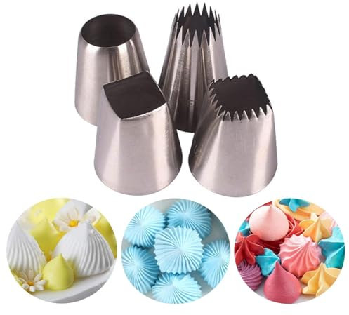 TAKUZA Lot de 4 grandes douilles professionnelles - Grandes douilles XXL - Pour décorer des gâteaux, cupcakes, churros, beignets