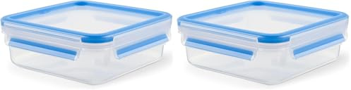 Emsa Fruit Bowl 508536 CLIP & CLOSE | Kunststoff | mit Deckel | 850 ml | Transparent/Blau | 100% dicht (Packung mit 2)