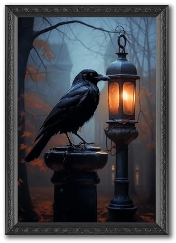 Wandkunst, schwarze Krähe, Vintage-Tier-Leinwand, dunkle Akademie-Gemälde, Vintage-Raben-Drucke, Krähen-Kunstwerk für die Wand, dunkle Akademie, Poster, Vintage, beleuchtetes Bild, dunkle