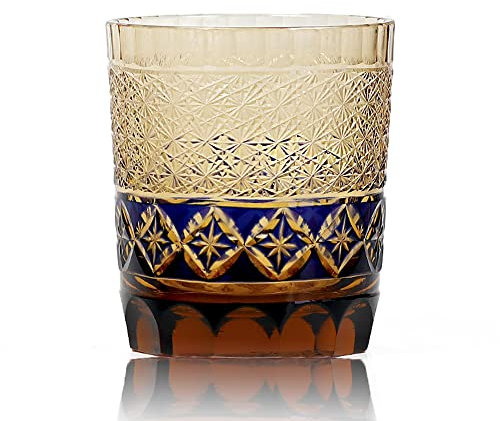 ArinkO Artisan Whisky-Becher – exquisite handgefertigte Kristallglaswaren – japanisch inspiriert – fesselndes Geschenk – 9 Unzen Fassungsvermögen (blau)