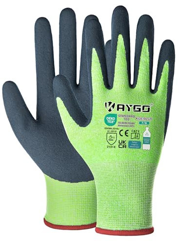 KAYGO 3 Paar Arbeitshandschuhe für Damen Atmungsaktiv Latex Beschichtete Frauen Gartenhandschuhe aus recyceltem Polyester, umweltfreundliche Schutzhandschuhe für Haus- Gartenarbeit (Grün, S, Gr 7)