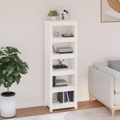 Homvdxl Narrow Bookshelf, 5 Tier Industrial Bookcase, Wood Book Cabinet, Rustic Etagere Book Shelf Storage Organizer for Living Room, Bedroom, and Home Office (White)