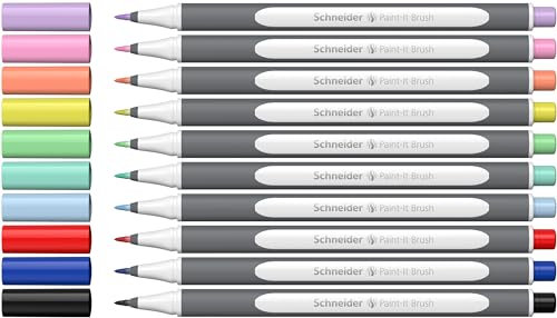 Schneider Brushpen Paint-It 070 (Premium-Pinselstifte mit flexibler Spitze und leuchtenden Farben für Kalligraphie, Hand-Lettering und mehr) 10 Stück sortiert Set 2