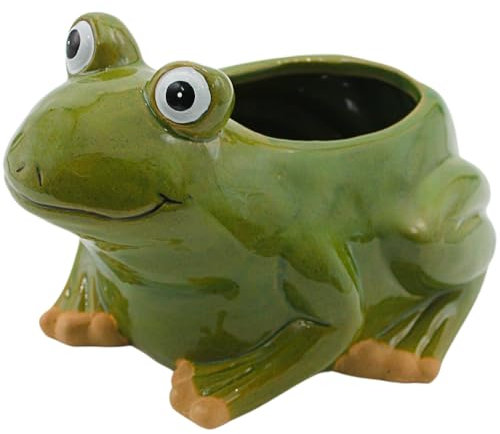 Übertopf - Pflanztopf - Pflanzgefäß - Dekoschale aus Keramik, Motiv: Frosch, Maße L/B/H: ca. 22,5 x 17 x 14,5 cm