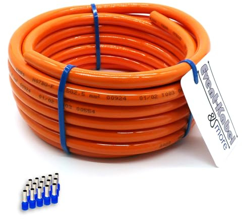 PUR-Leitung orange H07BQ-F 5x2,5mm2 Polyurethanleitung, Baustellenkabel, Industriekabel für den Außenbereich 5-100m inkl. 15 Aderendhülsen (20 Meter)