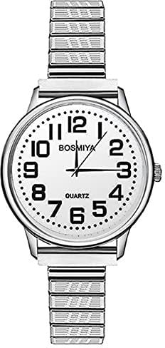 JewelryWe Uhren Damen Elastisch Edelstahl: Klassische Einfache Analog Quarz Armbanduhr Frauen Silber Edelstahl Stretch-Armband Geschäft Lässige Uhr Damenuhr mit großen arabischen Zahlen Zifferblatt