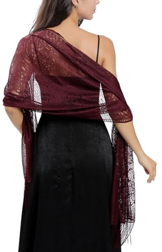 Ladiery Damen Floral Spitze Schal Stola mit Fransen für Abendkleid, Festlich Durchsichtiger Sommer Schultertuch Stole Tuch für Hochzeit Abendkleider