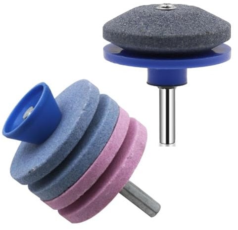 TorSor 2 Pack Lawn Mower Blade Sharpener Single/Quad Layer Grinding Corundum Stones Wheel Universal Attachment for Power Hand Drill Lawnmower Garden Hoes Trowel Shovel Knife Blades