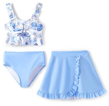 PATPAT Mädchen Bikini Badeanzüge Set, 3-teiliges Tankini-Set mit Top, Shorts Und Baderock Bademode, Kinder Badebekleidung mit Blumenmuster Schwimmanzug, Größe 5–12 Jahre