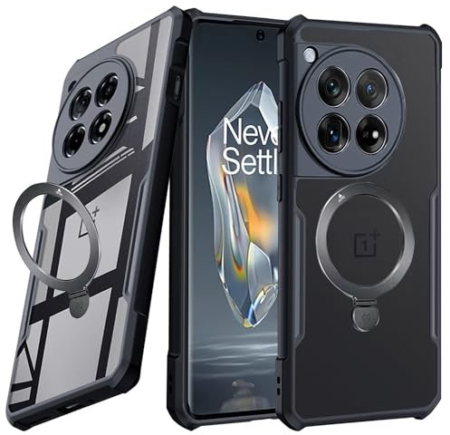 Guizzcg für Oneplus 12R Hülle, mit Ringständer, weicher TPU-Stoßfänger + Transparente Acryl-Rückseite, Airbag Schutzhülle Sturzfest Stoßfest,Ständer Schwarz
