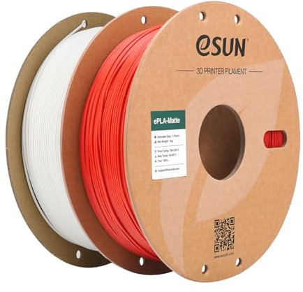 eSUN Filamento per Stampante 3D PLA Opaco Aggiornato, Filamento PLA Opaco da 1.75mm, 1 kg per bobina, 2 bobine per stampanti 3D,Bianco crema + rosso fuoco