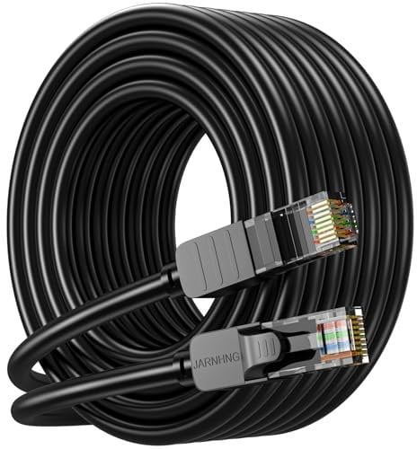 JARNHNG Cable Ethernet de Clase 6 15m, Cable de Lnternet de Alta Velocidad Lnterior/Exterior de 10 Gbps, Saltador Lan RJ45 Negro, Adecuado Para Juegos, Computadoras, Routers, cable de red Ethernet