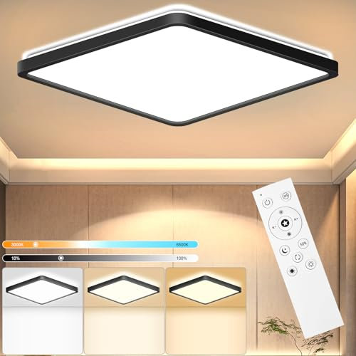 RDGOOD 18W LED Plafón regulable con mando a distancia, Plafón LED 1800lm regulable 3000-6500K, Panel LED plano para salón, dormitorio, habitación infantil, pasillo, cocina, sótano, balcón 22*22x2,5cm