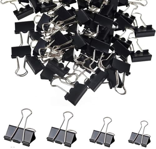 Large Paper Clamps,Foldback Clip Black,100 Pcs Foldback Clips,Black Binder Clips,Large Foldback Binder Clips,Foldback Clips for Paper,Paper Clips,Binder Clips Paper,4 Sizes - 32mm, 25mm, 19mm, 15mm