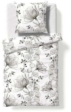 fleuresse Mako-Satin Bettwäsche Bed Art S Nottingham Silber 1 Bettbezug 135 x 200 cm + 1 Kissenbezug 80 x 80 cm