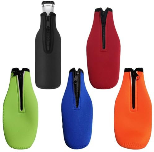 Glixoft 5pack Beer Bottle Cooler Beer Bottle Sleeve Insulators Neoprene Zipper Beer Coolers Beer Can Carry Sleeves for Soft Drink