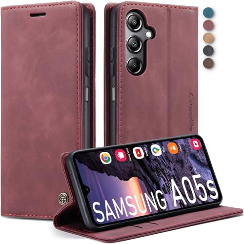 Lxisxcna Handyhülle für Samsung Galaxy A05s Hülle Premium Lederhülle Klappbar Flip Case Tasche Magnet Kartenfach Standfunktion Klapphülle Schutzhülle für Samsung Galaxy A05s 6,7 Zoll (Weinrot)