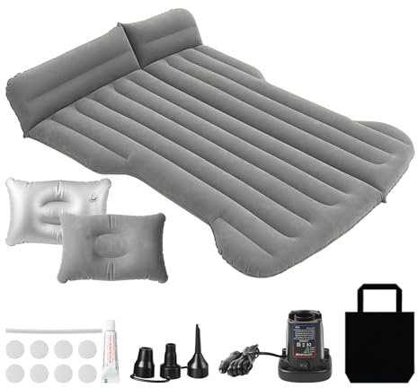 Gemsaya Car Mattress for Tesla Model Y, Car Inflatable Air Mattress with Air Pump, Double-Sided Thickened Flocking Car Mattress with Cushion, Camping Inflatable Car Bed for Boot Rear Seat