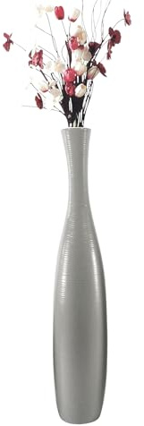Edelste Deko-Bodenvase – Hohe, wasserdichte Keramikvase für Pampasgras & Dekozweige - stabil, luxuriös, 50-90 cm höhe in Weiß, Schwarz, Grau, Silber und Gold (Grau, 90x14cm)