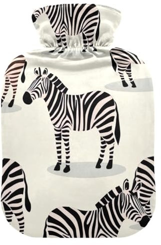 Wild Zebra Wärmflasche mit weichem Bezug, Füße und Bettwärmer, Wärmbeutel zur Linderung von Nacken- und Schulterschmerzen, 2 l