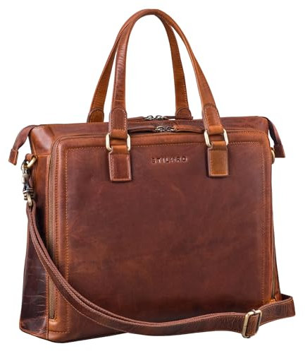 STILORD 'Claire' Sac Business Femme en Cuir Véritable 15 Pouces | Cartable | Sacoche pour Ordinateur Portable DIN A4 | Sac à Bandoulière et à Main pour Bureau, Couleur:Sesto - Cognac