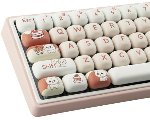 PBT Keycaps 147 Keys MOG Profile Keycaps, Dessert Cat Keycap Dye-Sublimation Pink Cute Keycap Custom Key caps for Cherry Gateron MX Swithes Mechanical Keyboards
