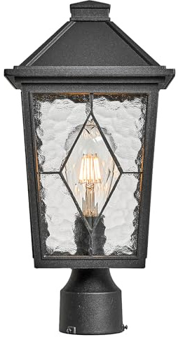 NAXTTII Outdoor Post Lights 16.5 Inch Black Lamp Post Light Fixture Aluminum Column Lighting with Water Ripple Glass E26 Socket Waterproof