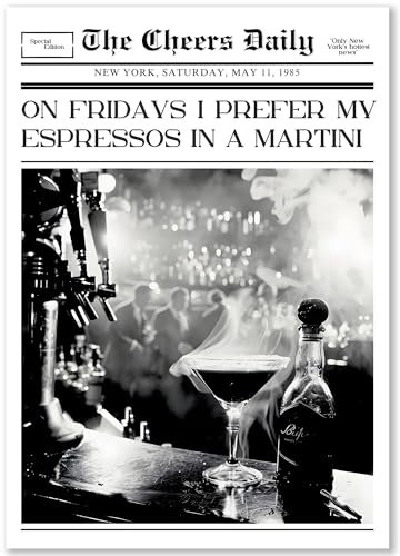 Happymotive – Poster im Zeitungsstil Vintage A4 | Wandbilder im Retro-Design | Typografie | Wanddeko für Wohnzimmer, Büro & Schlafzimmer | Premium Druck auf 300g Papier (Espresso Martini)