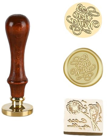 Siegelstempel Set, Wachssiegel Personalisiert, Siegelwachs Stempel Blume, Best Wishes und Dandelion, 3D-Prägung, Für Hochzeiten, Umschlag, Einladungskarten, Geschenkdekoration