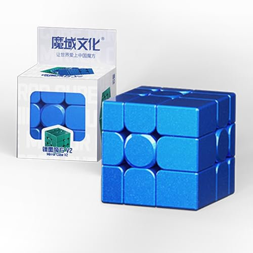 Moyu Mirror Cube V2, 3x3 Stickerless Cube 3x3x3 Magic Speed Cube Original, Traditional 3D Puzzle Magic Cube for Kids, Teenagers (Blue)