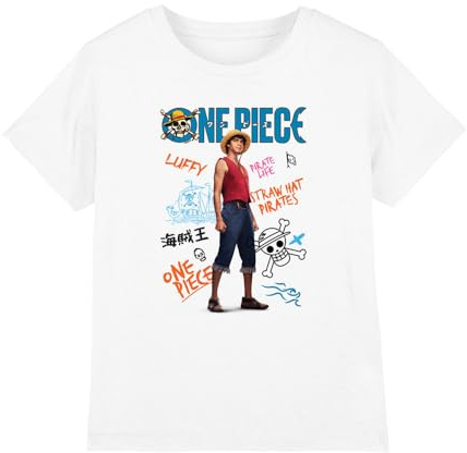 One Piece Boys Luffy Pirate Life Kids T-Shirt, White, 7-8 Years UK