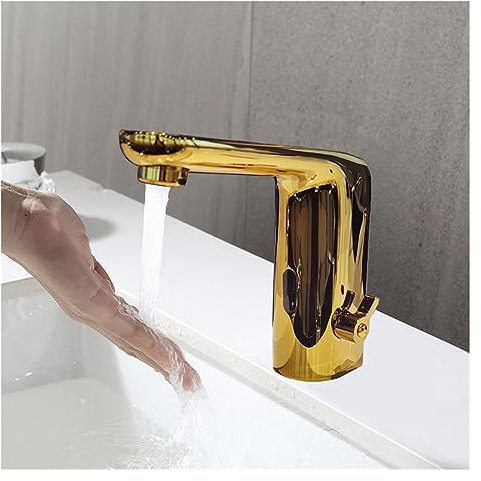 JZWCHQ Automatisch Smart Basin Wasserhahn Golden ORO Farbe Full Messing Kupfermischer Wasser kalt & heißer AC 220 V und DC -Batterieleistung 6 Spannung 6 Spannung