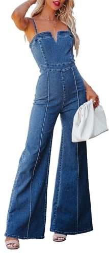 xxxiticat Damen Sexy Ärmellos Nachtclub Denim Overall Strampler Hose Einteiliger dehnbarer Strampler mit Tasche