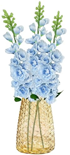 astylishome Faux Flower Blue Artificial Flowers - 3Pcs Fake Plants Realistic Single Stem Bouquet for Home 4713