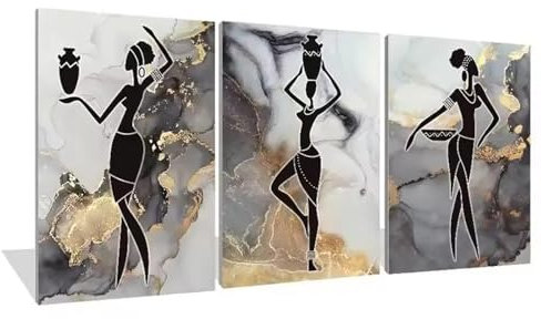 TONGYINLI Modern Room Decor Wall Art Canvas Print Poster Silhouettes Of Abstract African Women With Bowls And Jugs In The Painting 70x100cmx3 Frameless