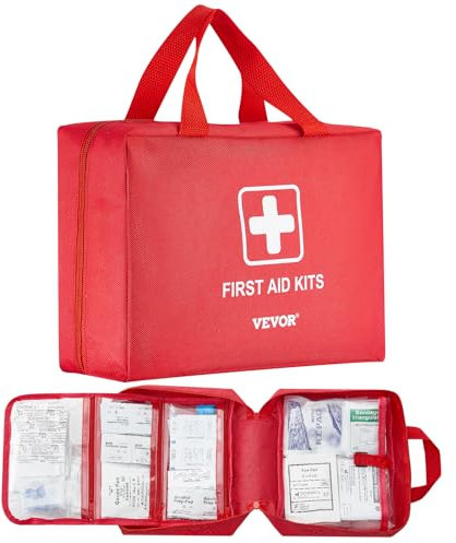 VEVOR Botiquín de Primeros Auxilios, Bolsa Grande de Supervivencia de Nailon 600D de 230 x 140 x 190 mm con 420 Piezas de Suministros Médicos para Viajes, Deportes y Emergencias al Aire Libre