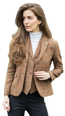 Women's 2 Piece Set Tweed Blazer Waistcoat Herringbone Check