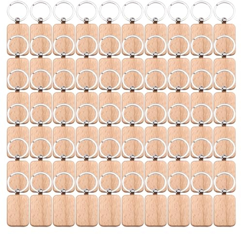 Sirxlevcy 60Pcs Blank Rounded Rectangle Wooden Keychain Diy Wooden Keychain Key Tag Can Be Engraved Diy Gift