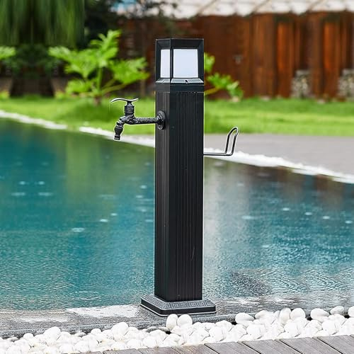 Fontaine solaire d'extérieur pour jardin, terrasse et ferme résistante au gel avec support de tuyau et robinet 73 cm