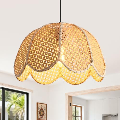 Parrot Uncle Boho Rattan Pendelleuchte, 40cm Natürlicher Bambus Lampenschirm, Korb Hängelampe, Höhenverstellbar, E27-Fassung für Esszimmer, Wohnzimmer, Schlafzimmer (keine Glühbirne) [Energieklasse A]