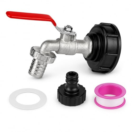 IBC Auslaufhahn Set, 1000l Wassertank Wasserhahn mit IBC Adapter S60X6, IBC Tank zubehör mit 3/4 Zoll, Anschluss Adapter für Wassertank Wasserhahn, Regenwassertank IBC Tank Zubehör