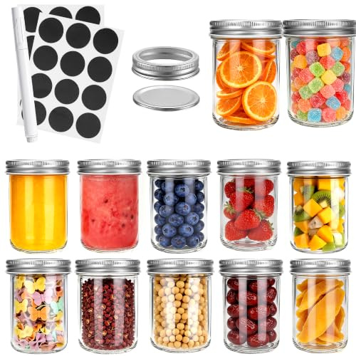 Revkknv 12 Pack Tarros Pequeños 250ml,mini Tarros de Cristal Herméticos | Tarros de vidrio con tapas,tarros pequeños de miel,mermelada,Frascos Pequeños,Mini Tarros Mason para Especias y Mermeladas