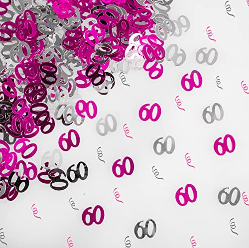 14g Pink & Silver 60th Birthday Confetti Foil Metallic Glitz Table Scatter Sprinkles Age Bday Party Decorations